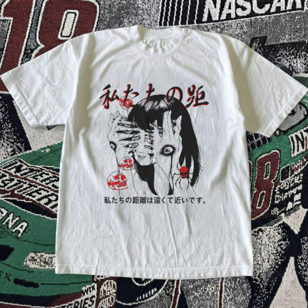 Edgy Cyber Goth Manga Girl Red Spider Graphic Shirt